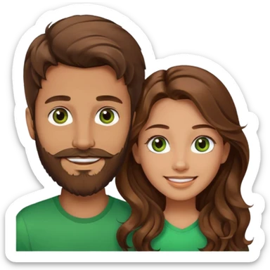 a brown hair and beard man with hazel eyes and a girl with long brown wavy hair with green eyes, togheter sticker