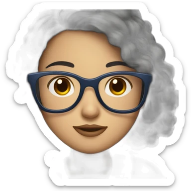 Girl with curvy red going to black hair and glasses and a blue blousse sticker