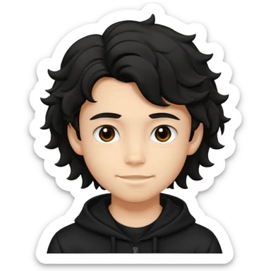 Menino de 15 anos de cabelo preto ondulado volumoso e de roupa preta sticker