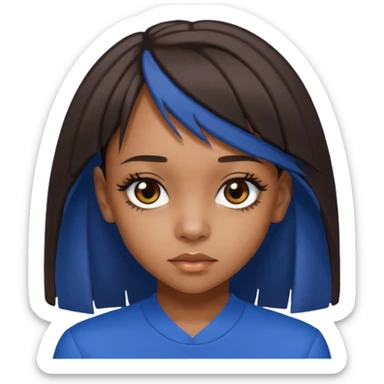 Lisa Left Eye Lopes with dark brown long hair, brown eyes, blue outfit sticker