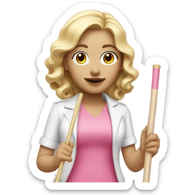 Blonde hair woman , wavy hair, white skin , pink outfit , holding a white cane for the blind sticker
