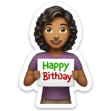 Person holding a sign that has “Happy Birthday Priya” sticker