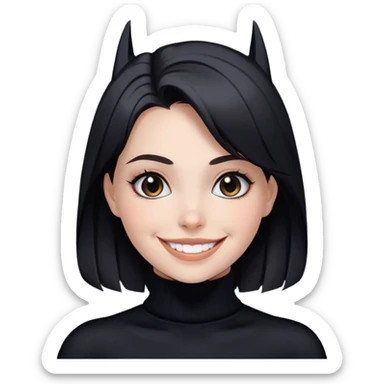 smiling girl in turtleneck sweater as Batman sticker