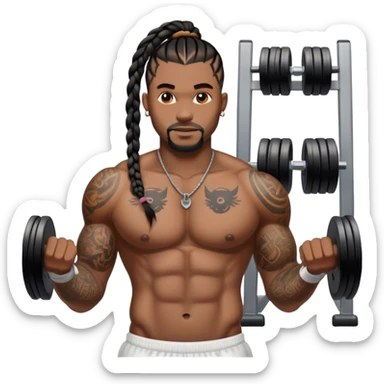 Buff black man with braids and tattoos at gym  sticker