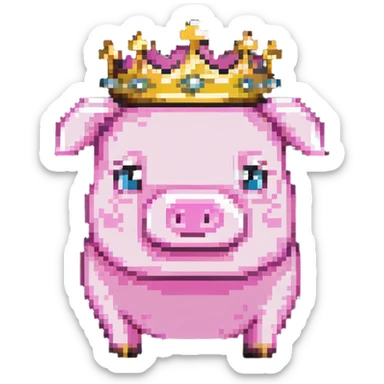 minecraft pig full body pink blocky animal with square head wearing a crown sticker