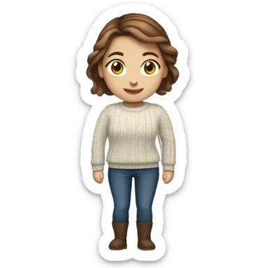 White girl with brown hair wearing a cable-knit sweater sticker