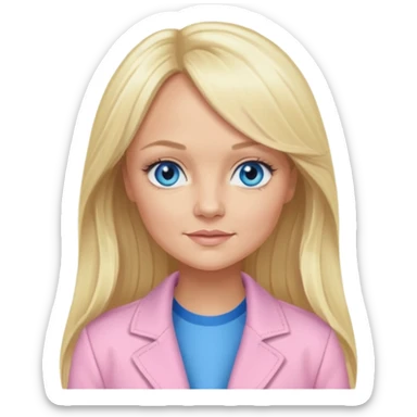Emma Bunton with blonde long hair, blue eyes, light pink outfit sticker