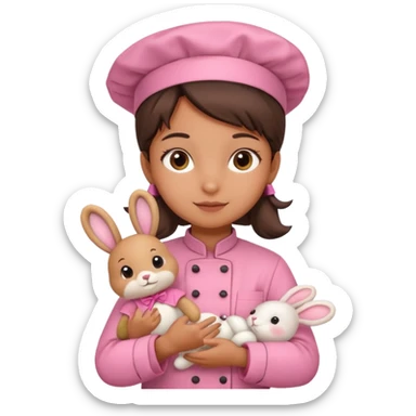 girl kid italian chef, pink uniform, holding plush rabbit sticker