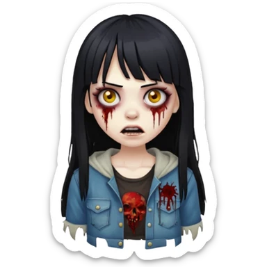 girl zombie with black long hair whit bangs sticker