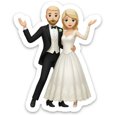 blonde haired green eyed bride and bald beared groom dancing sticker