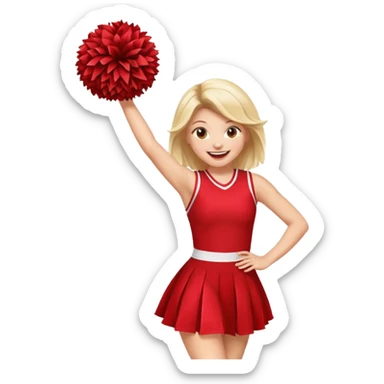 football cheerleader, holding big cheering pom, red dress sticker