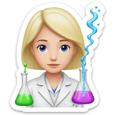 A person in a white coat is experimenting with chemicals. sticker