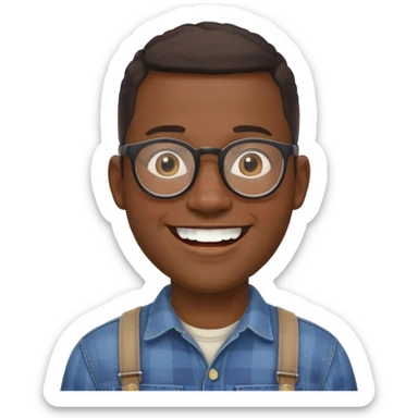 smiling black man with glasses, big teeth, standard male haircut, rural farmer, oval face sticker