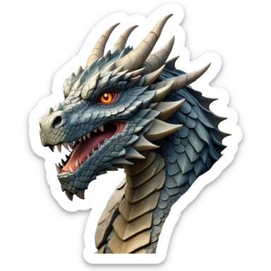 Cinematic Noble Giant Rock Dragon Portrait Emoji, Poised and awe-inspiring, with a massive, rugged form carved from ancient stone, featuring intricately textured scales that resemble weathered granite and basalt, and piercing, stony eyes echoing the strength of timeless mountains; rendered with lifelike detail and earthy natural highlights, high shine, formidable and grounded, styled with an aura of primordial majesty, focused and resolute, soft glowing outline, capturing the essence of an enduring rock titan ready to surge from the screen with ageless power! sticker