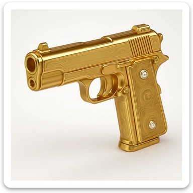 Add diamond details to the golden gun, keep it stylized and luxurious, in gold objects style. sticker