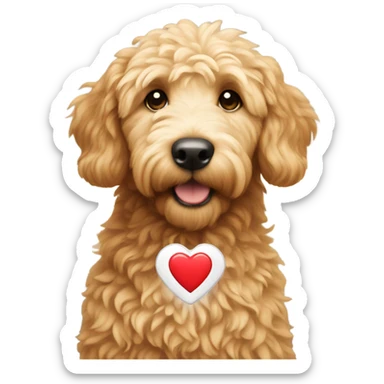 Golden doodle holding a heart lighter sticker