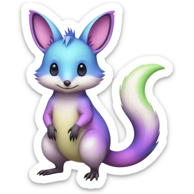 Iridescent Neon Lime-Green-Blue-Purple-Magenta-gradients Minccino-Emolga-Numbat-Sergal-fusion-hybrid-animal-creature, full body sticker