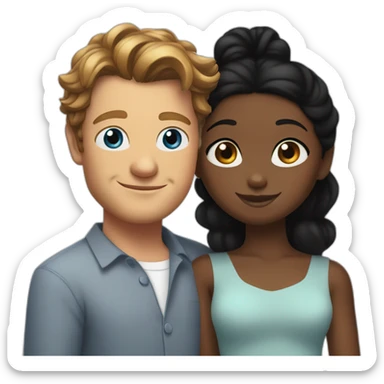 Simon Baker with blue eyes hug a black girl brown eyes and sblack hair in a bun sticker