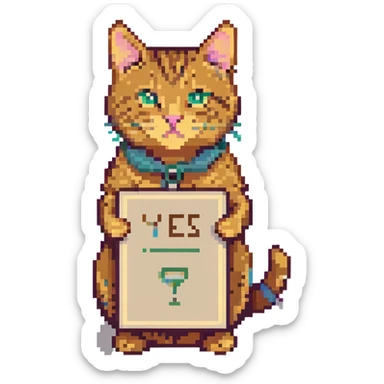 tabby cat holding a sign that says 'yes' sticker