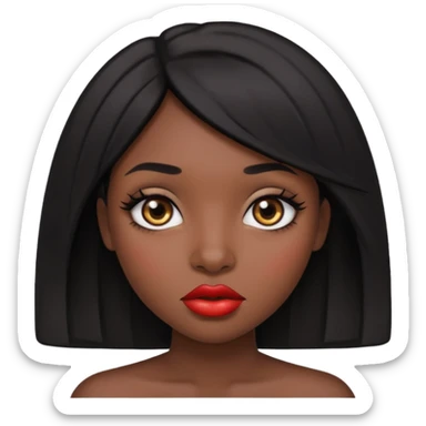 Dark skin gurl with black hair, big lips m, dark brown eye, octagon face shape and chinky eyes no red lipstick  sticker