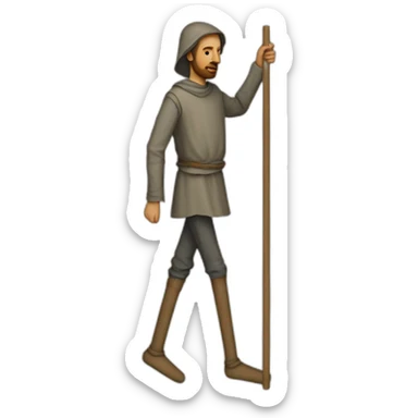 a person walking over stilts on both legs, not using arms, medieval sticker