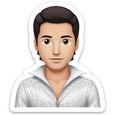 Danny Wood from NKOTB with dark brown hair, white sequin outfit sticker