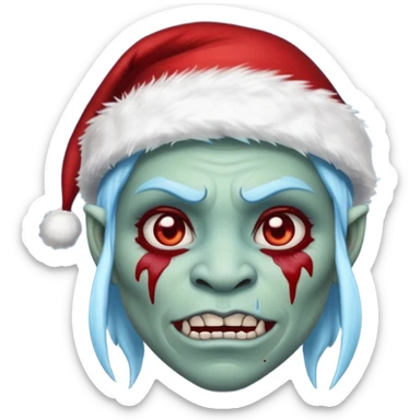 Fantasy orc portrait emoji, Santa Claus hat with icy texture, frozen scar glowing deep red against icy blue skin tones, primal winter survival theme, restrained detail, clean readable emoji style, female variant
 sticker