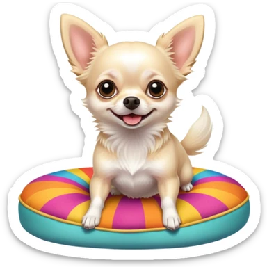 Very beautiful and elegant white hairy chihuahua jumping on a colourful cushion  sticker