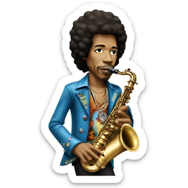 Jimi Hendrix playing a saxophone sticker