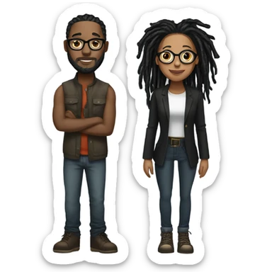 black couple with locs, light skin with long black locs, with glasses and BLACK locs tied up full body sticker
