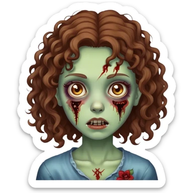 girl zombie with Brown curly hair  sticker