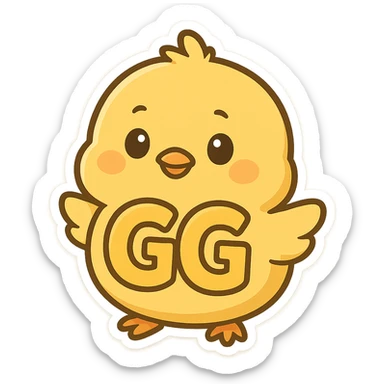 yellow chick with GG letters incorporated into its body, fun and simple sticker