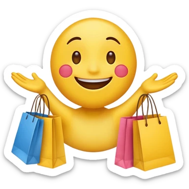 HAPPY EMOJI WITH SHOPPING BAGS IN EACH HAND sticker