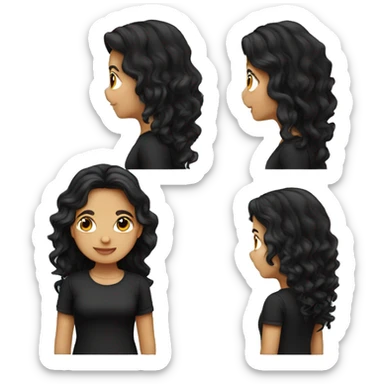 Pretty Hispanic girl with long black wavy hair and black shirt sticker