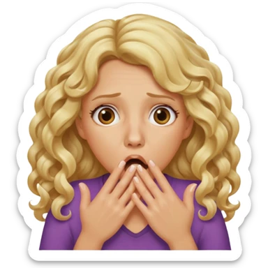 mother with blond long curly hair shocked with hands on her mouth sticker