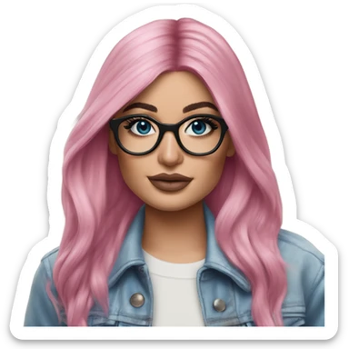 Photo Realistic kylie jenner stylish pink hair BLUE eyes and glasses posing  sticker