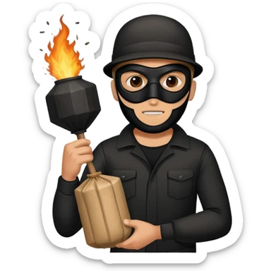 man with a black mask like a thief holding dynamite in his hand sticker