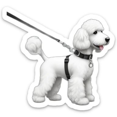 side profile medium sized black and white ausssiedoodle on a leash sticker