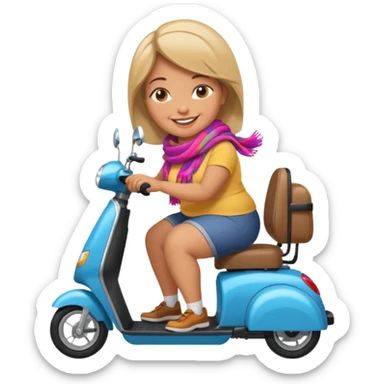 A plus sized woman on a mobility scooter sticker