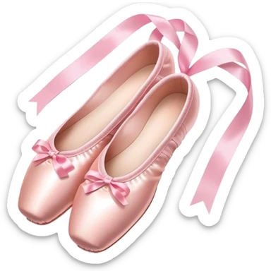 glossy pink ballet pointe shoes with satin ribbons, simple clean style sticker