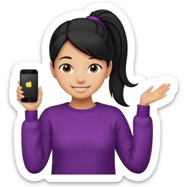 cewe lembut rambut hitam  kuncir satu kayak cute gitu tapi gausah adakepangnya  dan sudah agak dewasa gitu bajunya yang cute sweater senyum sticker