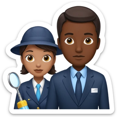 a Detective man is interviewing a cleaning Lady  sticker