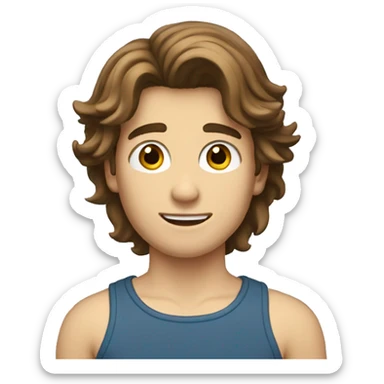 Teenager boy type italian, White skin, with long wavy brown hair (Which go down behind to the nape of the neck), Little bit dezoom sticker