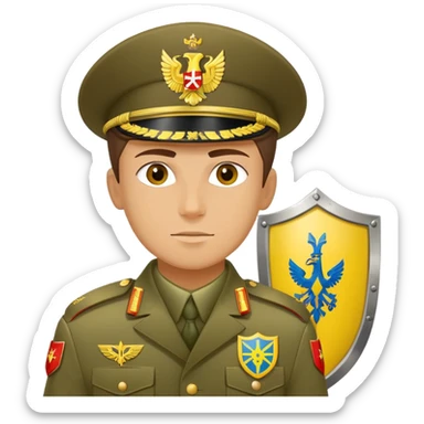 Ukrainian military against the background of the shield, the shield has two colors: the evil one is yellow on the right, the beast is written in the Latin alphabet 34 OMПБ sticker