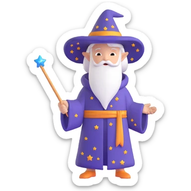 wizard kid with a starry robe and magic wand sticker