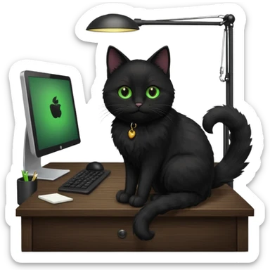 black office cat working at its desk sticker