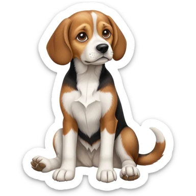cinematic-[beagle dog]-realistic-full-body-sitting-emoji,-tail-resting-loosely-beside-its-paws,-head-tilted-dramatically,-scruffy-[beagle]-fur,-simplified-yet-realistic-focused-features,-highly-detailed,-glowing-with-an-almost-sarcastic-glow sticker