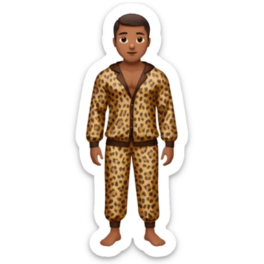 Handsome Black guy with brown skin tone, with muscular build, wearing loose fitting leapard print pajamas and white slippers  sticker