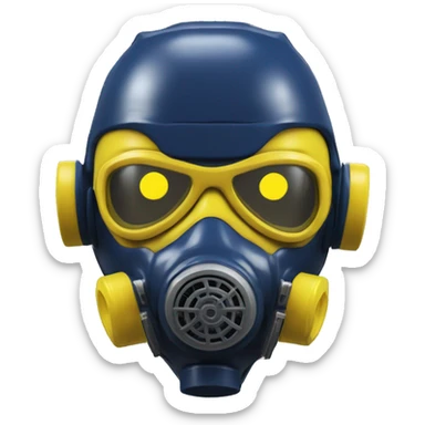 Navy blue skin cyborg head with yellow respirator mask sticker