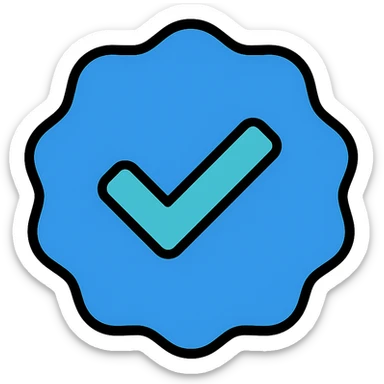 blue checkmark badge icon, inspired by Instagram, minimal and bold, clean and modern, suitable for app icon, rounded edges, vibrant colors, simple and recognizable sticker